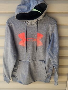 Under Armour Men's Gray Pullover Hoodie with Red Logo Size Small. Teen/ Youth